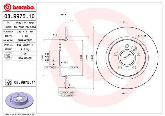 Brembo 08.9975.11 - Спирачен диск vvparts.bg