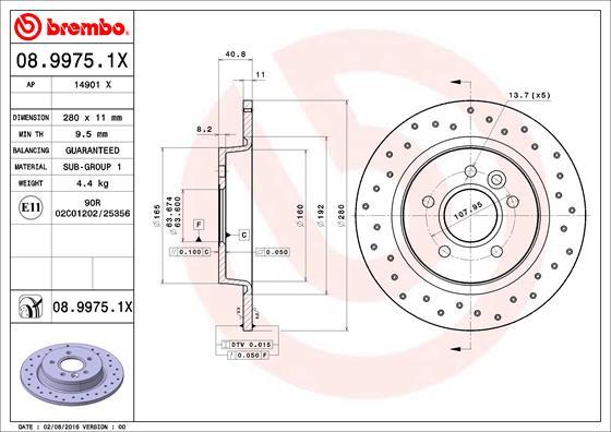 Brembo 08.9975.1X - Спирачен диск vvparts.bg