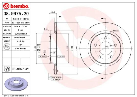 Brembo 08.9975.21 - Спирачен диск vvparts.bg