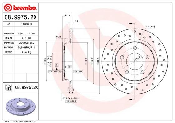 Brembo 08.9975.2X - Спирачен диск vvparts.bg