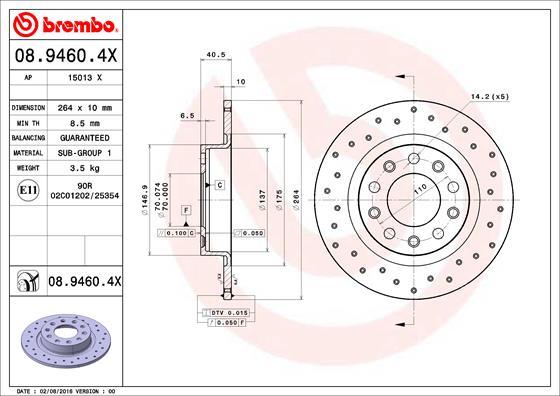 Brembo 08.9460.4X - Спирачен диск vvparts.bg