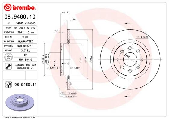 Brembo 08.9460.10 - Спирачен диск vvparts.bg