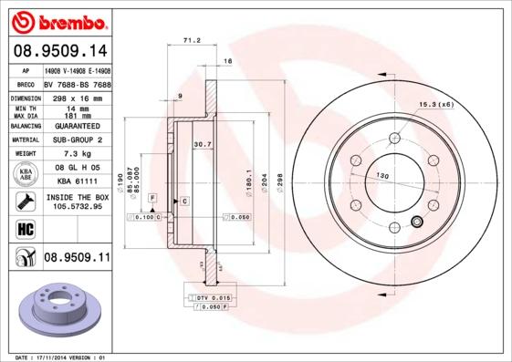 Brembo 08.9509.11 - Спирачен диск vvparts.bg