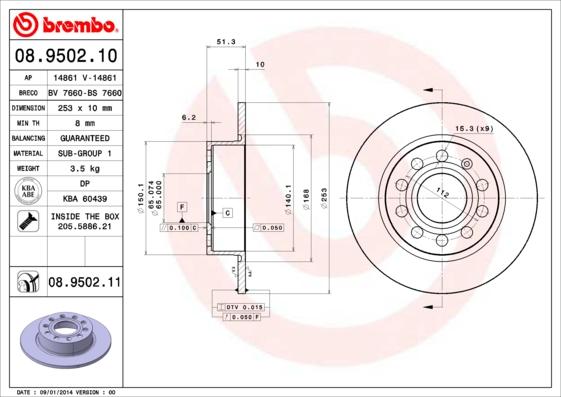 Brembo 08.9502.11 - Спирачен диск vvparts.bg