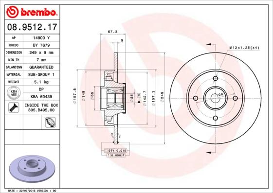 Brembo 08.9512.17 - Спирачен диск vvparts.bg