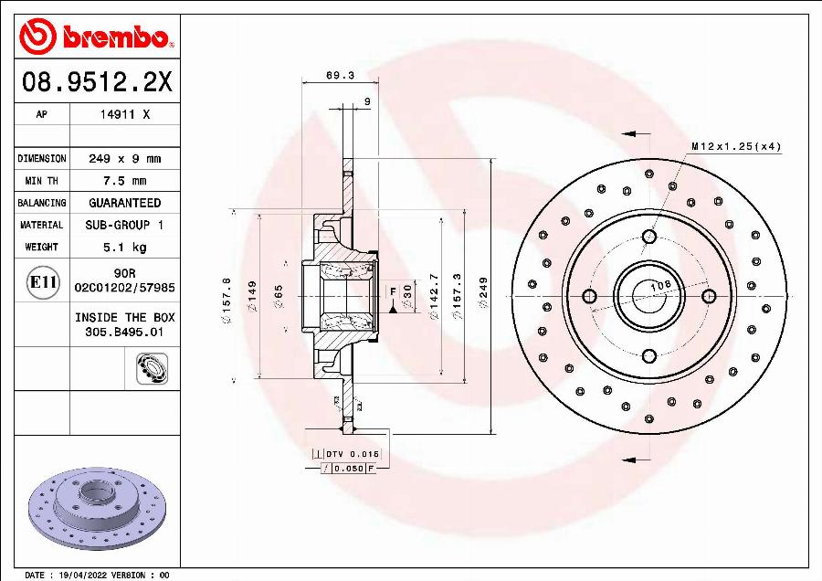 Brembo 08.9512.2X - Спирачен диск vvparts.bg