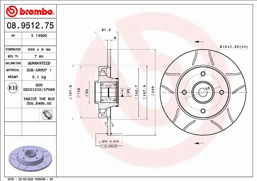 Brembo 08.9512.75 - Спирачен диск vvparts.bg