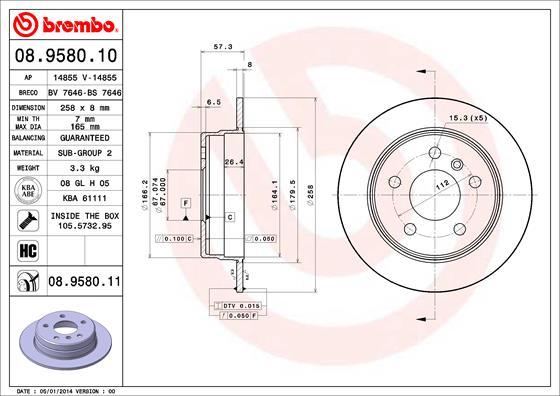 Brembo 08.9580.10 - Спирачен диск vvparts.bg