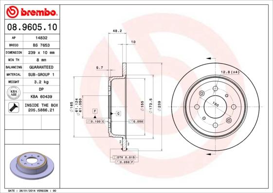 Brembo 08.9605.10 - Спирачен диск vvparts.bg