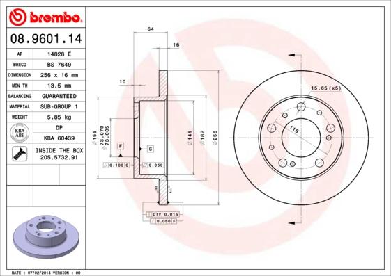Brembo 08.9601.14 - Спирачен диск vvparts.bg