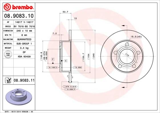 Brembo 08.9083.11 - Спирачен диск vvparts.bg