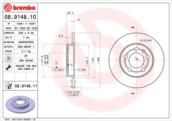 Brembo 08.9148.11 - Спирачен диск vvparts.bg