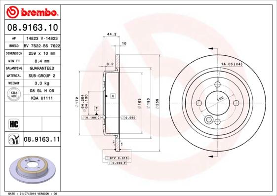 Brembo 08.9163.10 - Спирачен диск vvparts.bg
