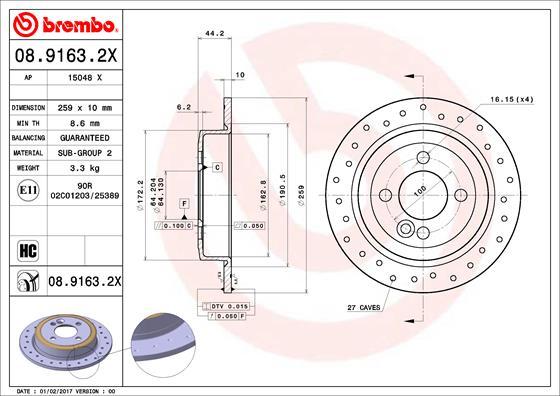 Brembo 08.9163.2X - Спирачен диск vvparts.bg