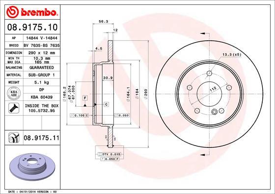 Brembo 08.9175.11 - Спирачен диск vvparts.bg