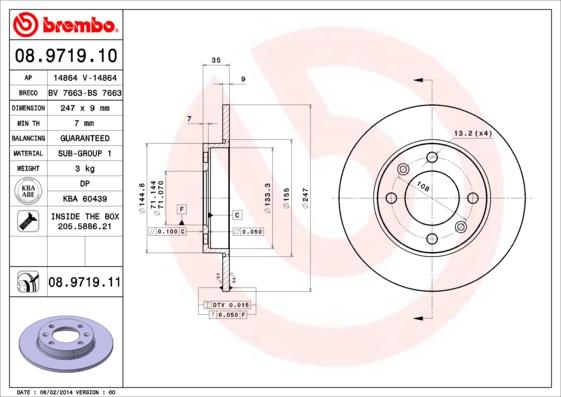 Brembo 08.9719.10 - Спирачен диск vvparts.bg