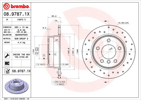 Brembo 08.9787.1X - Спирачен диск vvparts.bg
