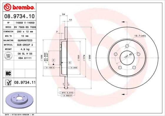 Brembo 08.9734.10 - Спирачен диск vvparts.bg