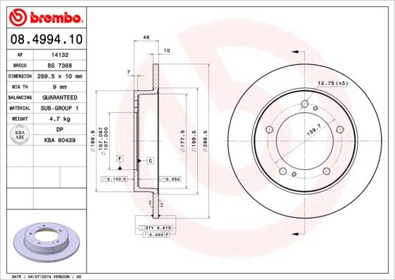 Brembo 08.4994.10 - Спирачен диск vvparts.bg