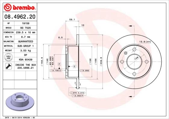 Brembo 08.4962.20 - Спирачен диск vvparts.bg