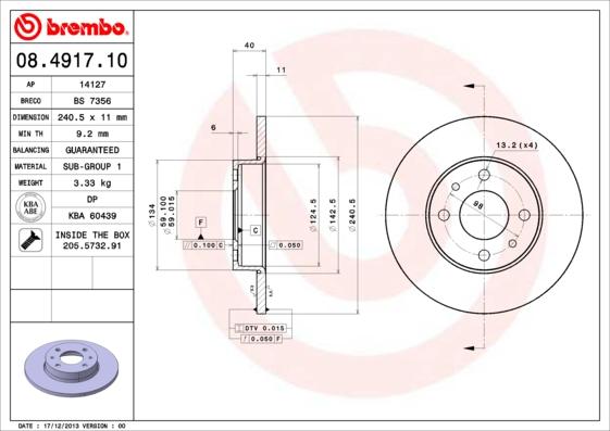 Brembo 08.4917.10 - Спирачен диск vvparts.bg