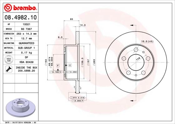 Brembo 08.4982.10 - Спирачен диск vvparts.bg