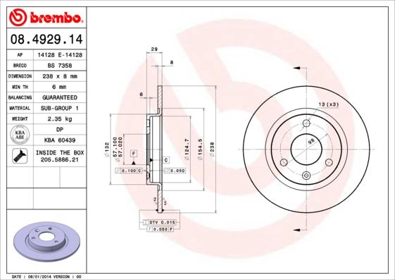 Brembo 08.4929.14 - Спирачен диск vvparts.bg