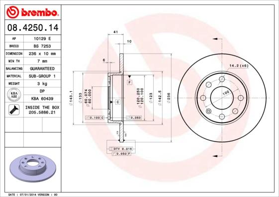 Brembo 08.4250.14 - Спирачен диск vvparts.bg