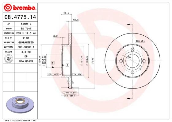 Brembo 08.4775.14 - Спирачен диск vvparts.bg