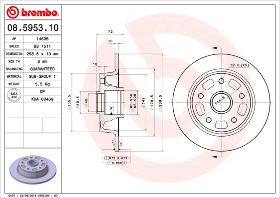 Brembo 08.5953.10 - Спирачен диск vvparts.bg
