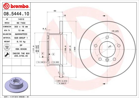 Brembo 08.5444.10 - Спирачен диск vvparts.bg