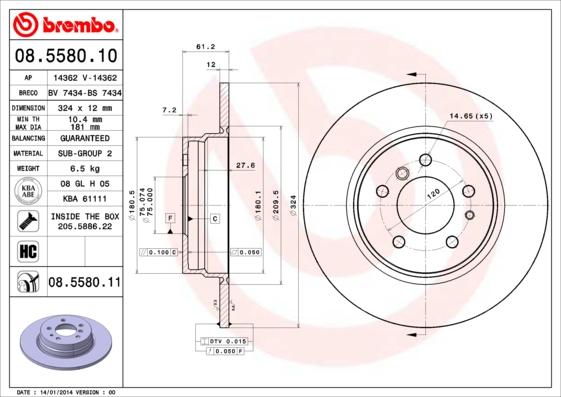 Brembo 08.5580.11 - Спирачен диск vvparts.bg