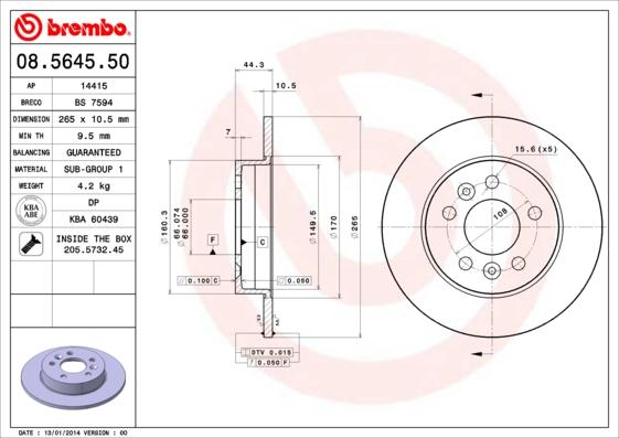 Brembo 08.5645.50 - Спирачен диск vvparts.bg