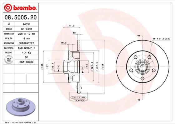 Brembo 08.5005.20 - Спирачен диск vvparts.bg