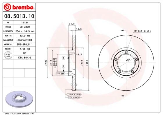 Brembo 08.5013.10 - Спирачен диск vvparts.bg