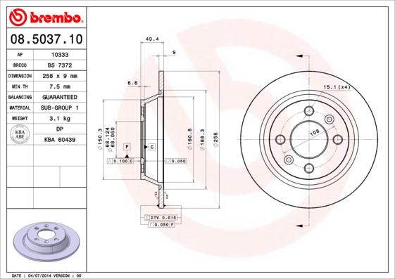 Brembo 08.5037.10 - Спирачен диск vvparts.bg