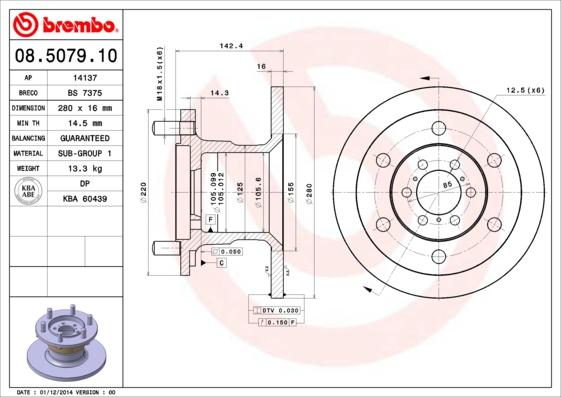 Brembo 08.5079.10 - Спирачен диск vvparts.bg