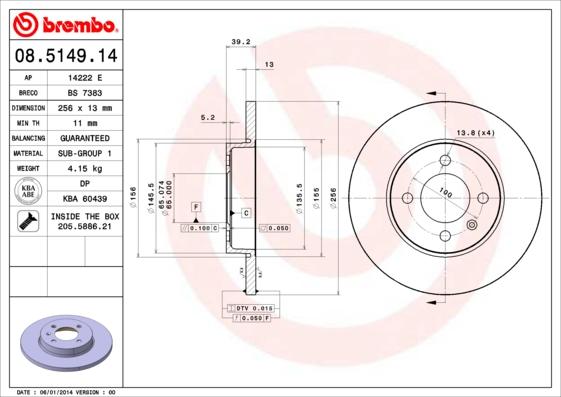 Brembo 08.5149.14 - Спирачен диск vvparts.bg