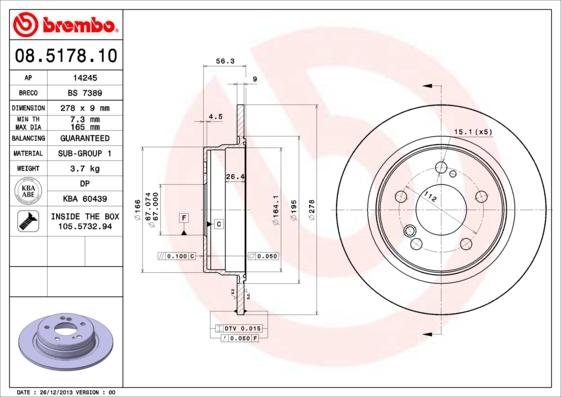 Brembo 08.5178.10 - Спирачен диск vvparts.bg