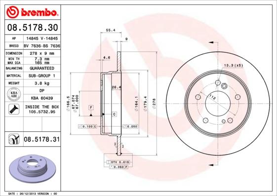Brembo 08.5178.30 - Спирачен диск vvparts.bg