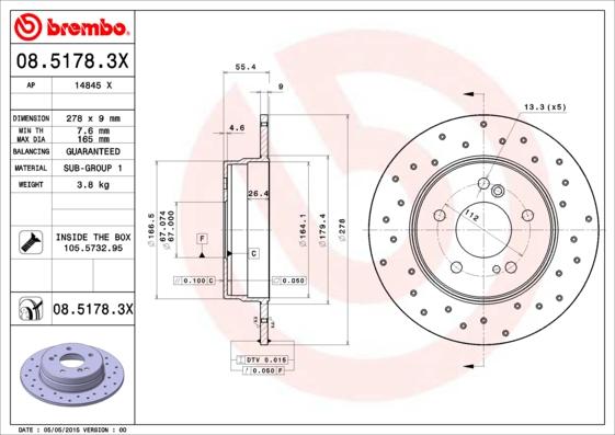 Brembo 08.5178.3X - Спирачен диск vvparts.bg