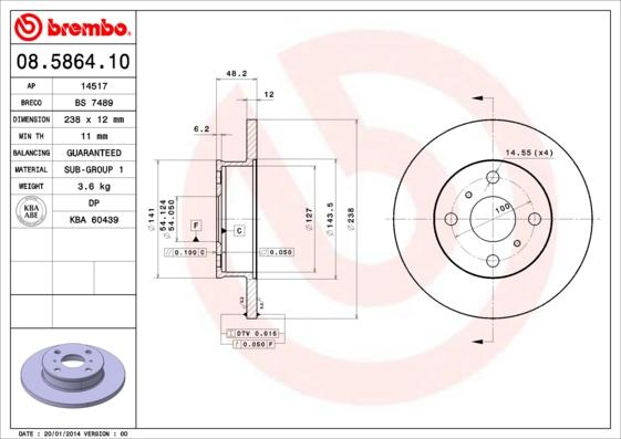 Brembo 08.5864.10 - Спирачен диск vvparts.bg