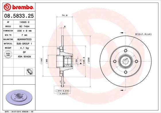 Brembo 08.5833.25 - Спирачен диск vvparts.bg