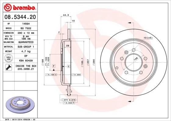 Brembo 08.5344.20 - Спирачен диск vvparts.bg