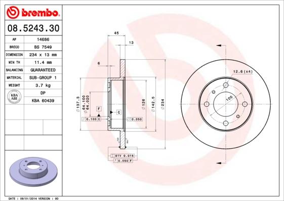 Brembo 08.5243.30 - Спирачен диск vvparts.bg