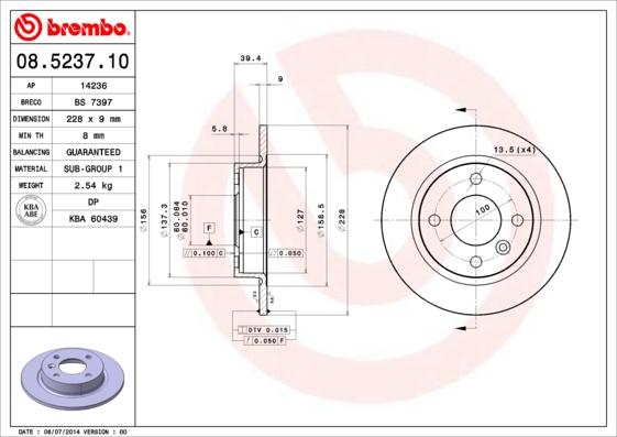 Brembo 08.5237.10 - Спирачен диск vvparts.bg