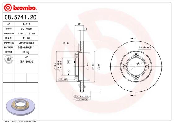 Brembo 08.5741.20 - Спирачен диск vvparts.bg