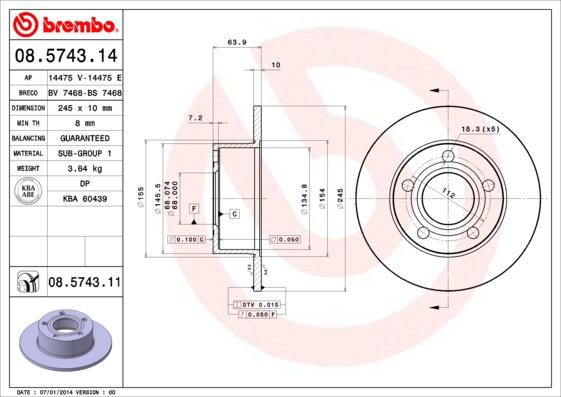 Brembo 08.5743.11 - Спирачен диск vvparts.bg