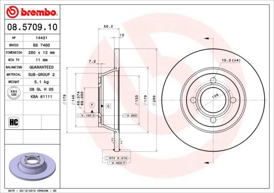 Brembo 08.5709.10 - Спирачен диск vvparts.bg