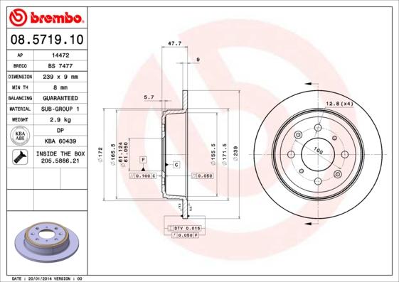 Brembo 08.5719.10 - Спирачен диск vvparts.bg